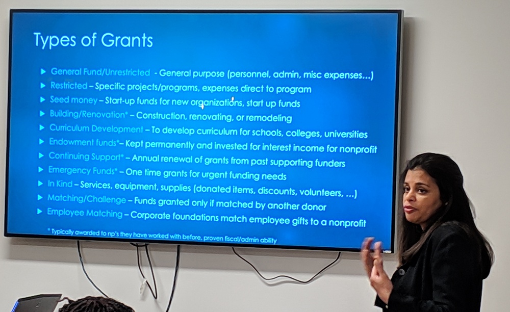 Usha Vig sharing types of grants